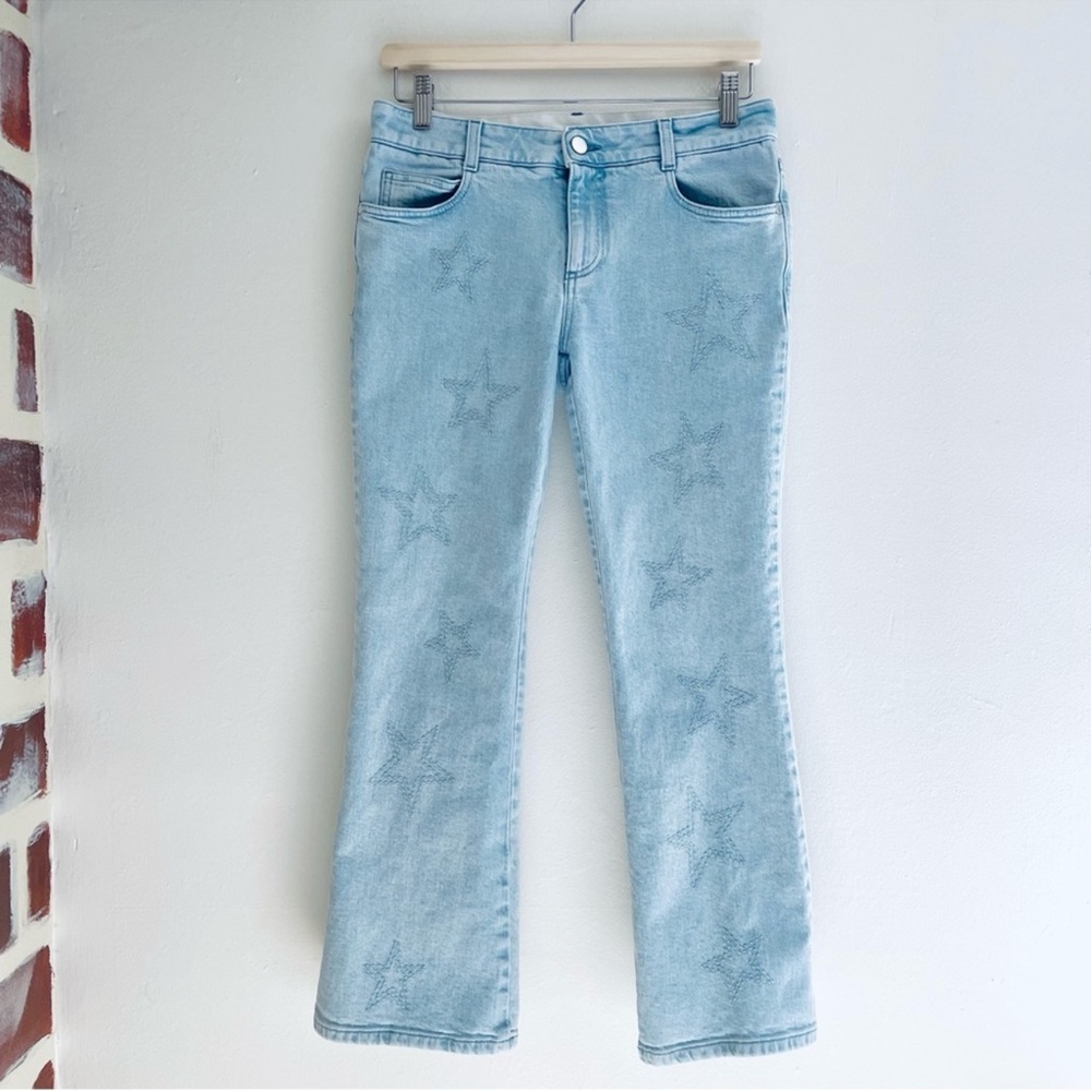 Stella McCartney Skinny Light Wash Flare Jean Star Embroidered AZZURRO BLUE 28